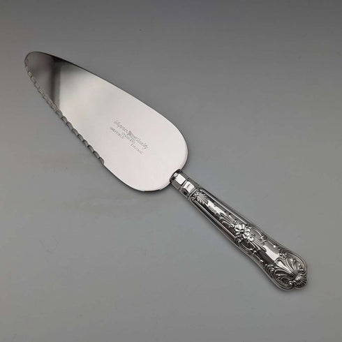 1960 British Vintage Sterling Silver Handle Cake Slicer & Bread Knife Harrison Brothers