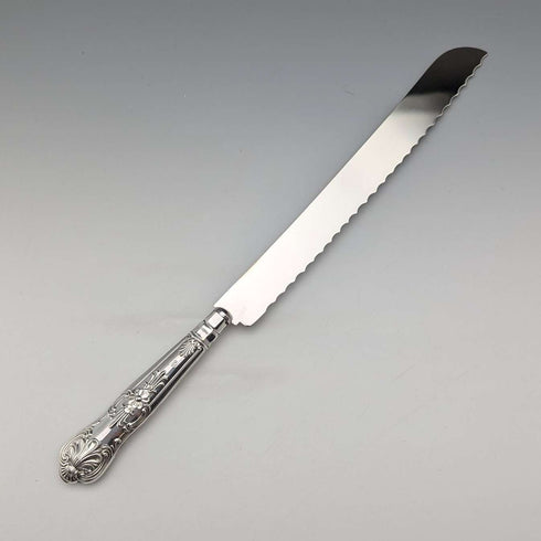 1960 British Vintage Sterling Silver Handle Cake Slicer & Bread Knife Harrison Brothers
