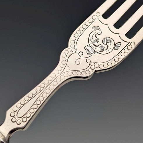 1877 British antique white mother-of-pearl handle, pure silver blade fish cutlery, 2 pairs, William Hutton & Sons