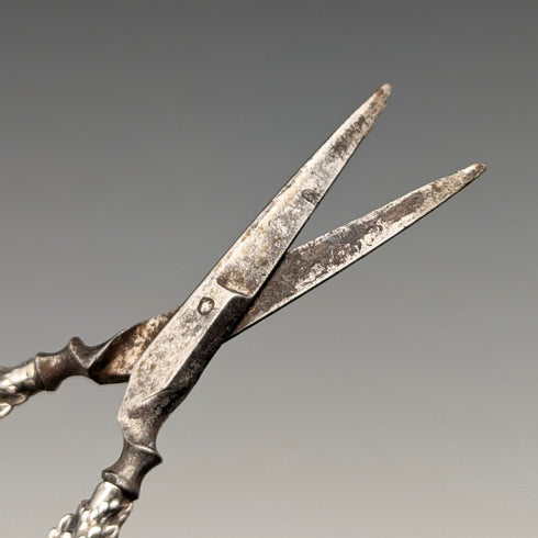 Antique early 19th century sterling silver chatelaine sewing scissors with case