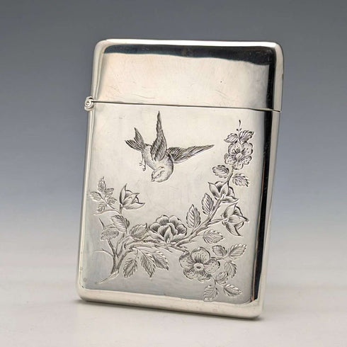 1897 British antique sterling silver card case with Japonism decoration, 75g, Mappin & Webb