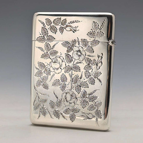 1897 British antique sterling silver card case with Japonism decoration, 75g, Mappin & Webb
