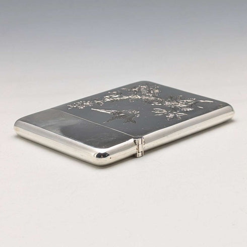 1897 British antique sterling silver card case with Japonism decoration, 75g, Mappin & Webb