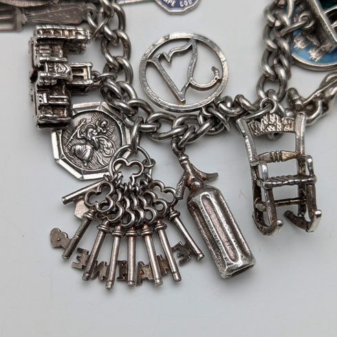 1970年 英国ヴィンテージ 純銀製 チャームブレスレット 78g D&BS