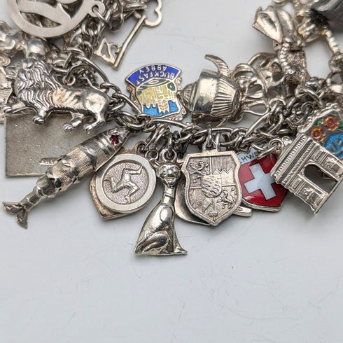 1970年代 英国ヴィンテージ 純銀製 チャームブレスレット 95g