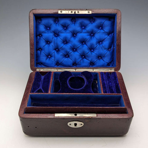 Early 20th Century British Antique Leather-Covered Jewelry Box with Pocket Watch Holder