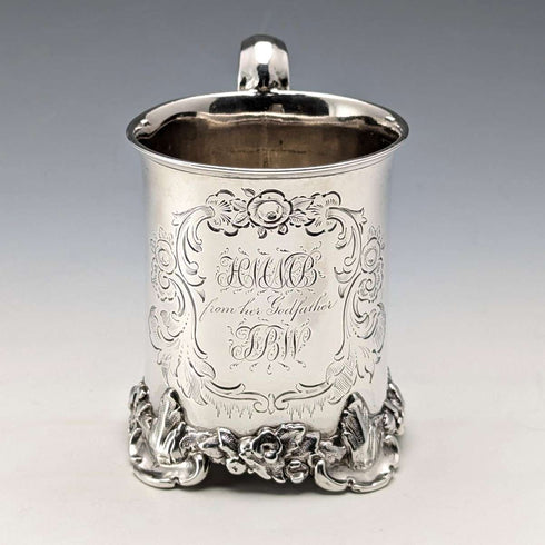 1851 British antique sterling silver mug 149g Henry Wilkinson
