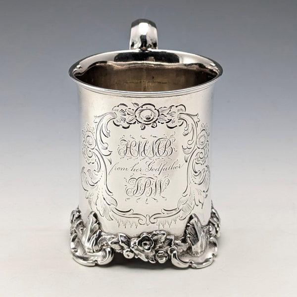 1851 British antique sterling silver mug 149g Henry Wilkinson