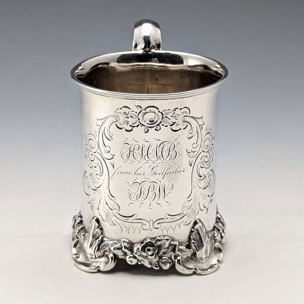 1851 British antique sterling silver mug 149g Henry Wilkinson