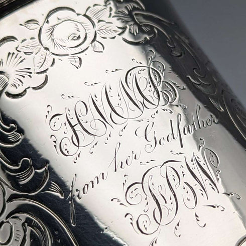 1851 British antique sterling silver mug 149g Henry Wilkinson