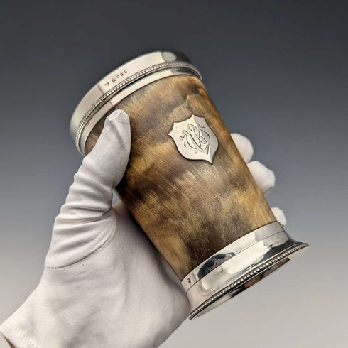 1872 British antique sterling silver horn beaker cup by Thomas Smiley