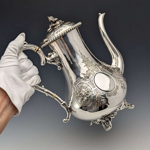 Late 19th Century British Antique Silver Plate Coffee Pot