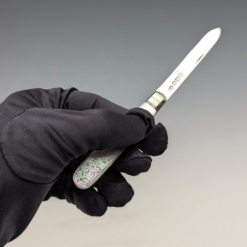 1907 英國古董白色珍珠手柄純銀刀片小刀 Arthur Worral Staniforth