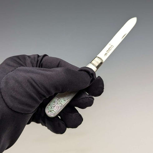 1907 British antique white mother-of-pearl handle, pure silver blade penknife, Arthur Worral Staniforth