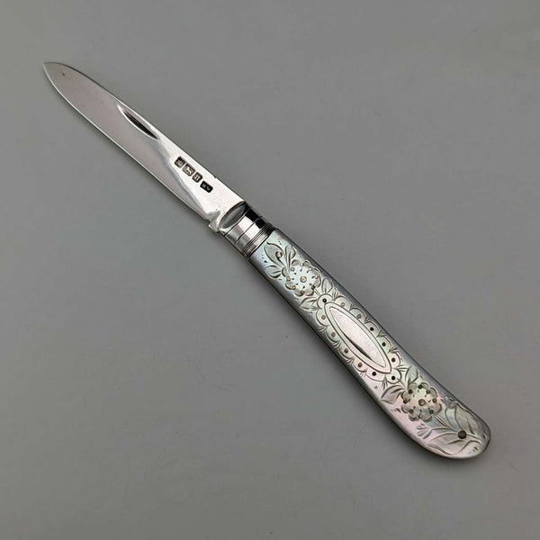 1905 British antique white mother-of-pearl handle, pure silver blade penknife, Lee&Wigful