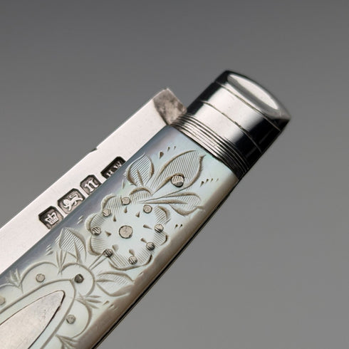 1905 年英國古董白色珍珠手柄純銀刀片小刀 Lee&Wigful