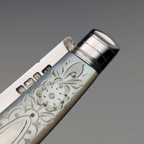 1905 British antique white mother-of-pearl handle, pure silver blade penknife, Lee&Wigful