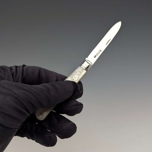 1905 British antique white mother-of-pearl handle, pure silver blade penknife, Lee&Wigful