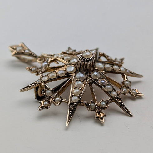 1909年 英国アンティーク 9ctゴールド&パール ペンダントブローチ