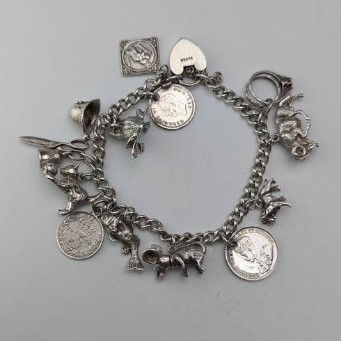 1970s British vintage sterling silver charm bracelet 48g