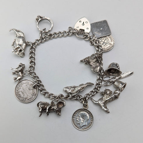 1970s British vintage sterling silver charm bracelet 48g