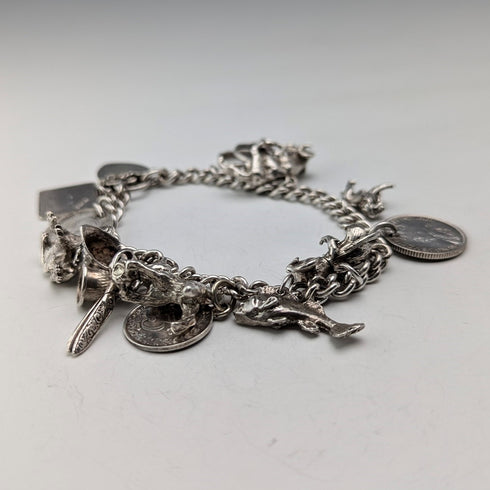 1970s British vintage sterling silver charm bracelet 48g
