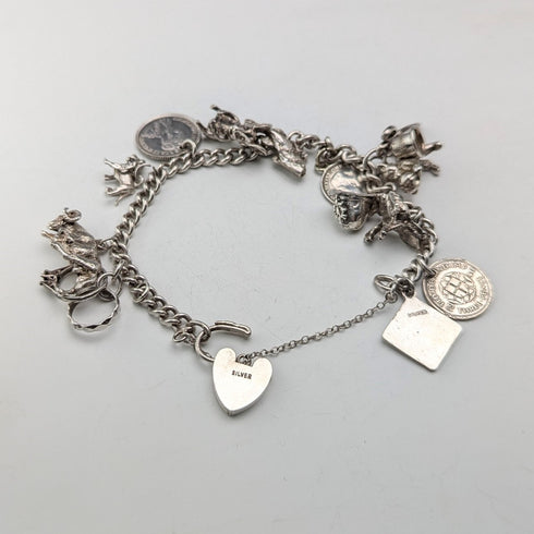 1970s British vintage sterling silver charm bracelet 48g