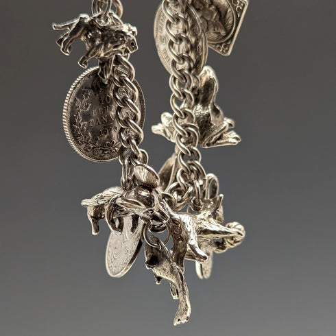 1970s British vintage sterling silver charm bracelet 48g