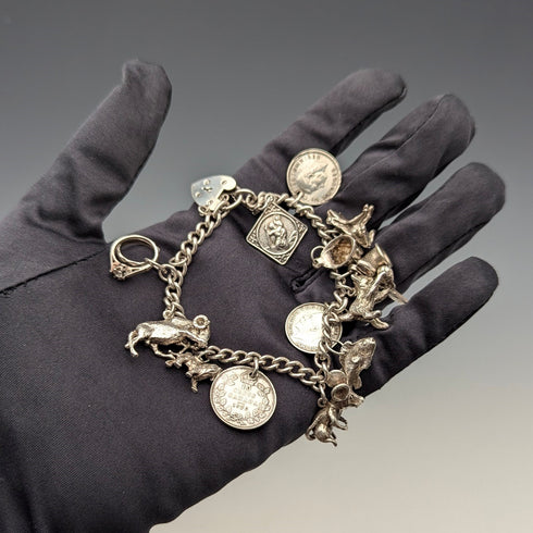 1970s British vintage sterling silver charm bracelet 48g