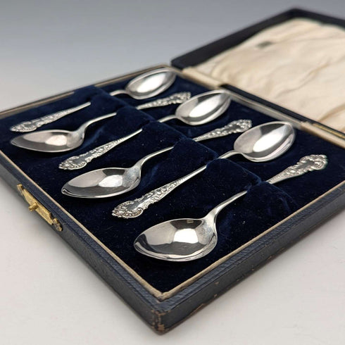 1914年 英国アンティーク 純銀製ティースプーン6本セット ケース入り Robert Pringle&Sons