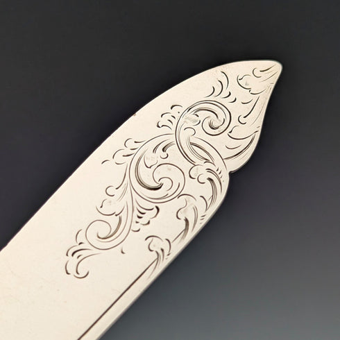 1904年 英国アンティーク 白蝶貝ハンドル 純銀ブレード デザートカトラリー2ペア William Hutton