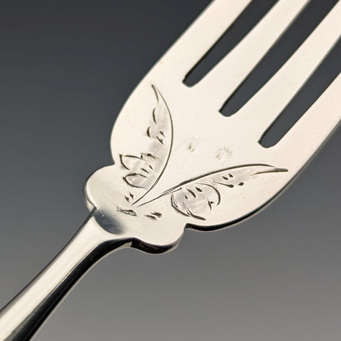 1899年 英国アンティーク 白蝶貝ハンドル 純銀ブレード デザートカトラリー4ペア John Sanderson