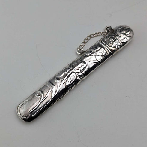 Vintage British Art Nouveau decorated sterling silver needle case