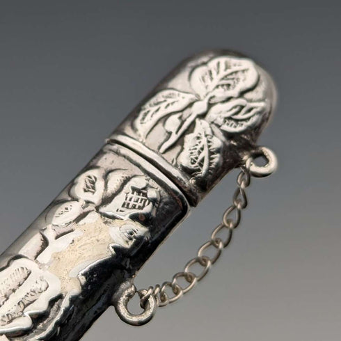 Vintage British Art Nouveau decorated sterling silver needle case