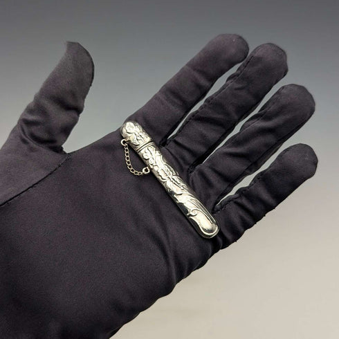Vintage British Art Nouveau decorated sterling silver needle case