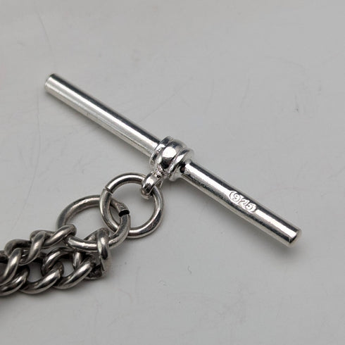 約 1900 年英國古董純銀阿爾伯特鏈 42 克琺瑯裝飾純銀獎章鏈扣