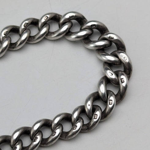 約 1900 年英國古董純銀阿爾伯特鏈 42 克琺瑯裝飾純銀獎章鏈扣