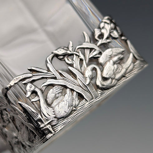 復古純銀天鵝裝飾切割玻璃香水瓶香水瓶