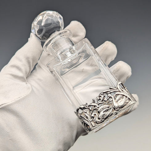 復古純銀天鵝裝飾切割玻璃香水瓶香水瓶