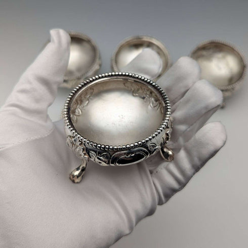 Set of 6 late 19th century British antique silver plate salt dishes