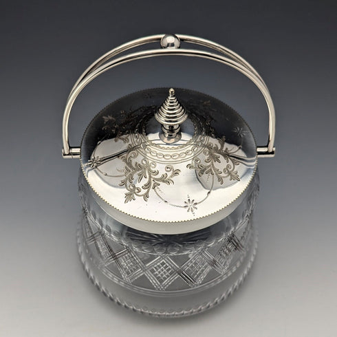Late 19th Century British Antique Biscuit Barrel with Silver Plate Lid, Kerr & Phillips