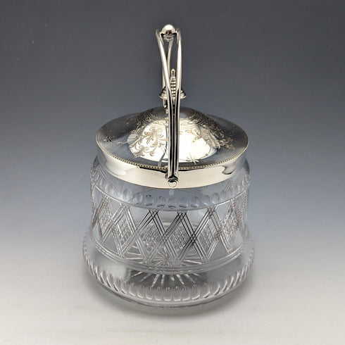 Late 19th Century British Antique Biscuit Barrel with Silver Plate Lid, Kerr & Phillips