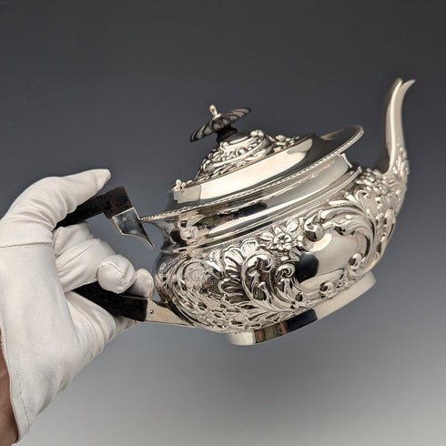 1906年 英国アンティーク 純銀製ティーポット 458g John Rose