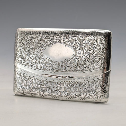 1905 British antique sterling silver card case with embossed decoration, 72g, Henry Williamson Ltd
