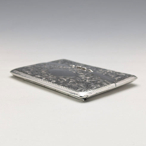1905 British antique sterling silver card case with embossed decoration, 72g, Henry Williamson Ltd