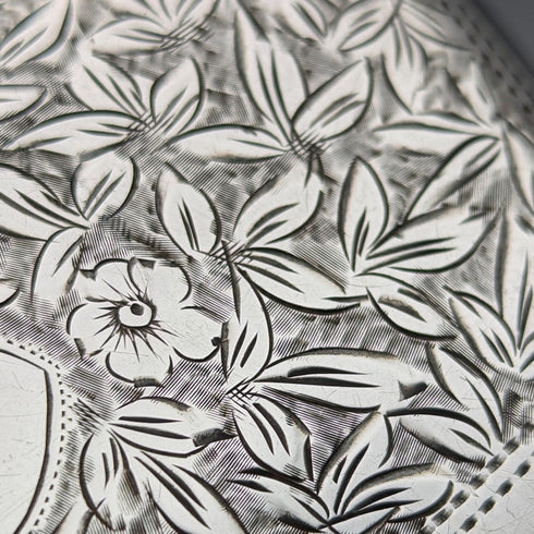 1905 British antique sterling silver card case with embossed decoration, 72g, Henry Williamson Ltd