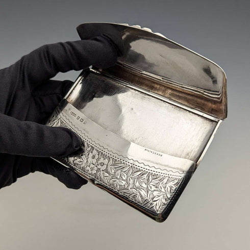 1905 British antique sterling silver card case with embossed decoration, 72g, Henry Williamson Ltd
