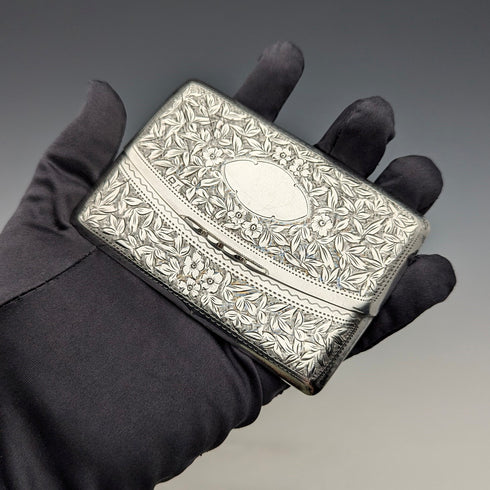 1905 British antique sterling silver card case with embossed decoration, 72g, Henry Williamson Ltd