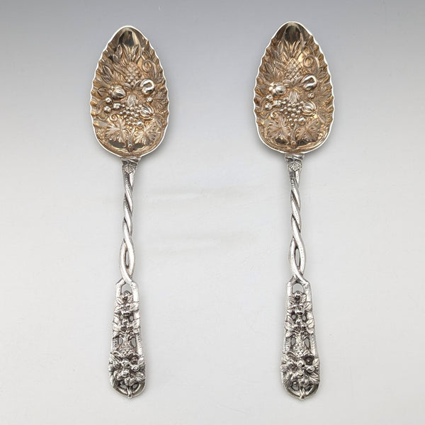 Pair of antique British silver plate berry spoons, circa 1875