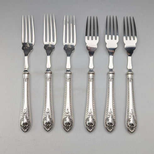 6 pairs of antique British silver plate cutlery from around 1910 in a wooden box